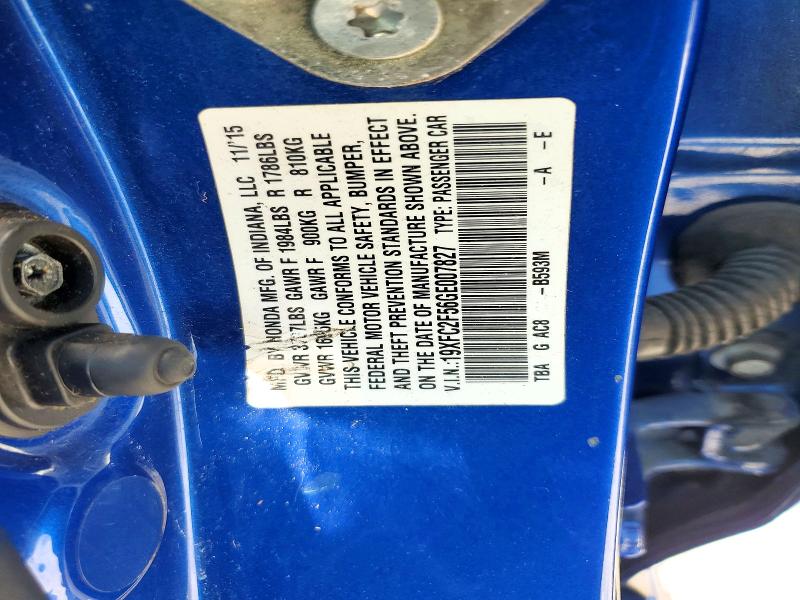58739316 :رقم المزاد ، 19XFC2F56GE007827 vin ، 2016 Honda Civic مزاد بيع