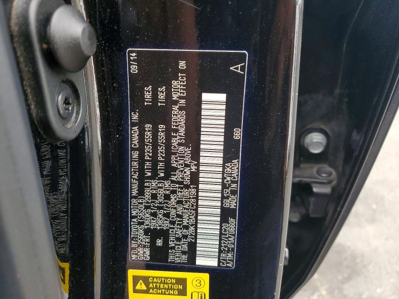 58614046 :رقم المزاد ، 2T2BK1BA5FC281981 vin ، 2015 Lexus Rx 350 مزاد بيع