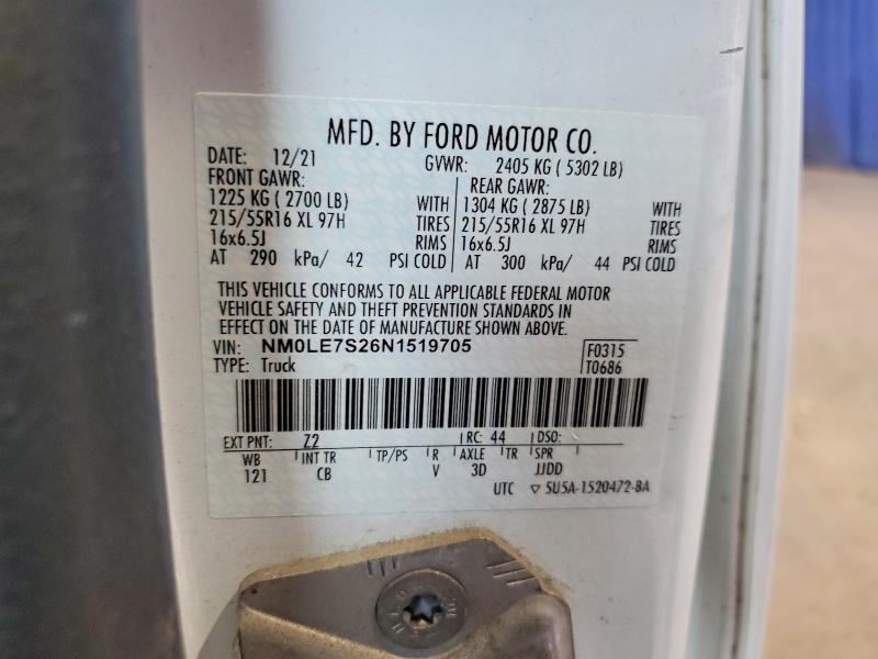 2022 Ford Transit Connect მანქანა იყიდება აუქციონზე, vin: NM0LE7S26N1519705, აუქციონის ნომერი: 56937996