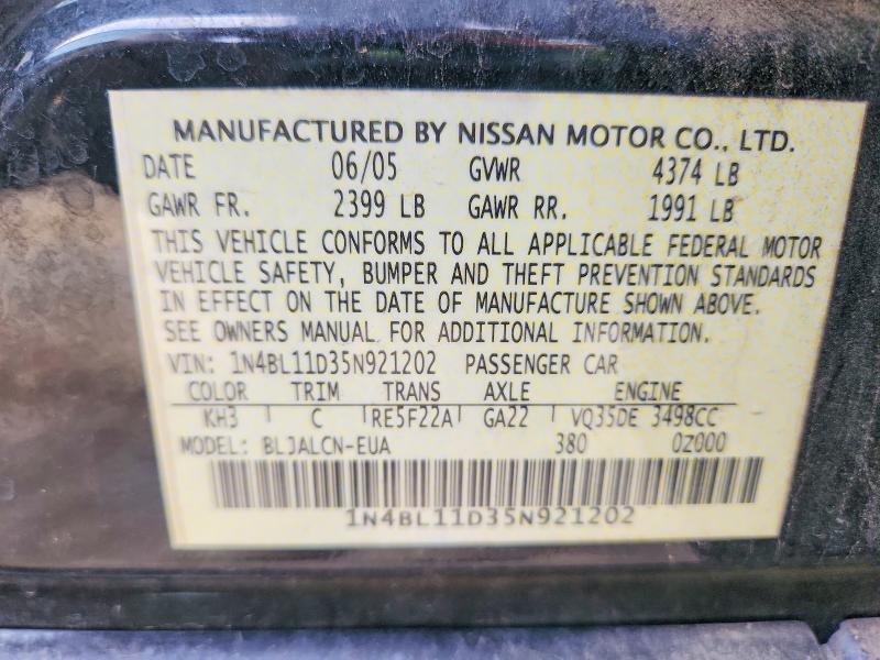 Продажа на аукционе авто 2005 Nissan Altima, vin: 1N4BL11D35N921202, номер лота: 57298726