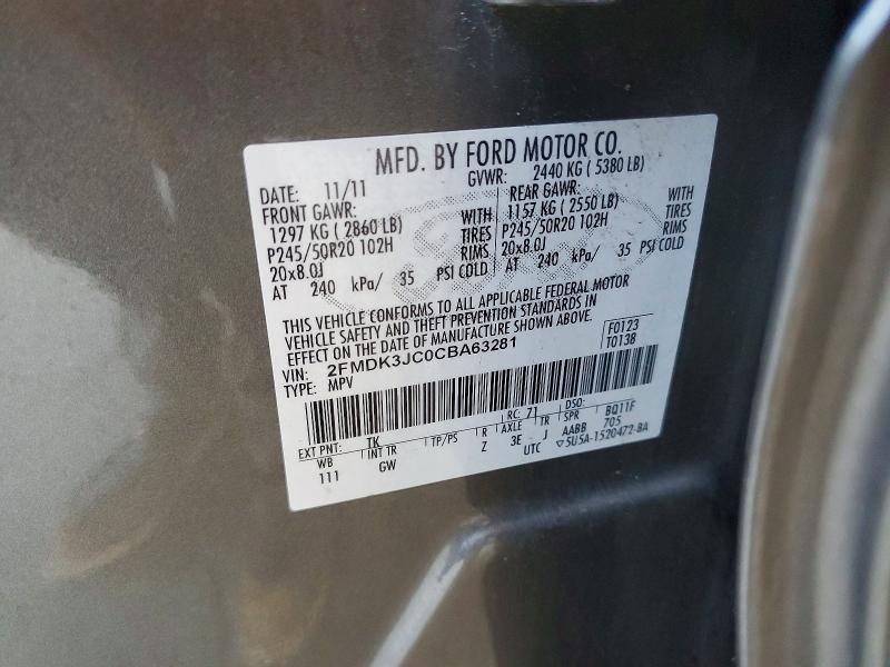 2012 Ford Edge მანქანა იყიდება აუქციონზე, vin: 2FMDK3JC0CBA63281, აუქციონის ნომერი: 55222686