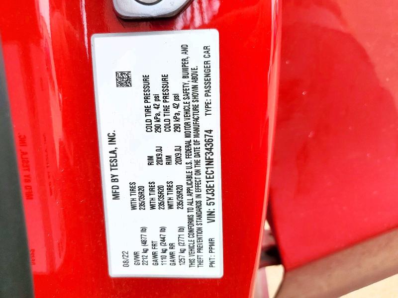 Продаж на аукціоні авто 2022 Tesla Model 3, vin: 5YJ3E1EC1NF343674, номер лоту: 57864956