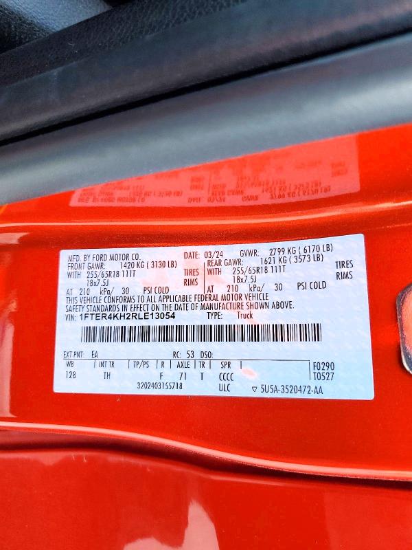 Продажа на аукционе авто 2024 Ford Ranger, vin: 1FTER4KH2RLE13054, номер лота: 58582286