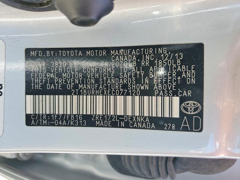2014 Toyota Corolla მანქანა იყიდება აუქციონზე, vin: 2T1BURHEXEC077120, აუქციონის ნომერი: 57214746