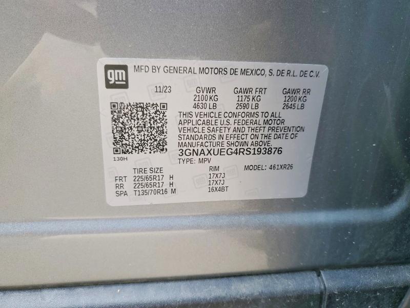 Aukcja sprzedaży 2024 Chevrolet Equinox, vin: 3GNAXUEG4RS193876, numer aukcji: 55048776