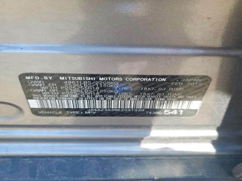 Продажа на аукционе авто 2019 Mitsubishi Outlander, vin: JA4AZ3A36KZ041939, номер лота: 55705446