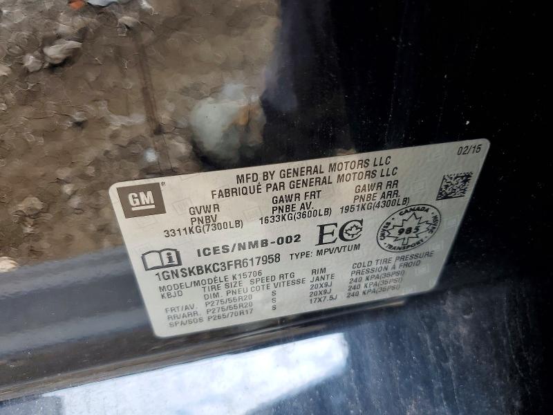 Aukcja sprzedaży 2015 Chevrolet Tahoe, vin: 1GNSKBKC3FR617958, numer aukcji: 59010186