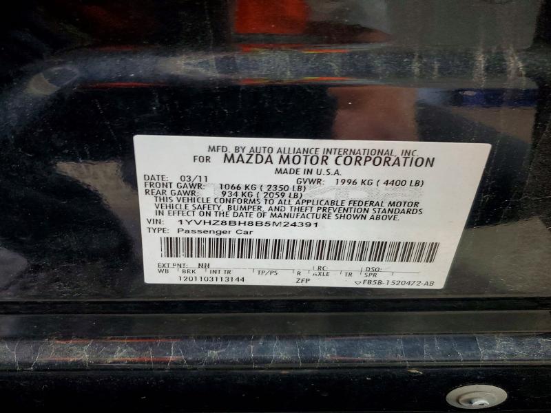 Продажа на аукционе авто 2011 Mazda 6, vin: 1YVHZ8BH8B5M24391, номер лота: 58559076