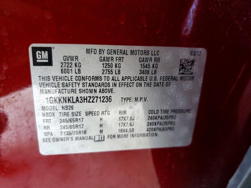 2017 Gmc Acadia მანქანა იყიდება აუქციონზე, vin: 1GKKNKLA3HZ271236, აუქციონის ნომერი: 56721806