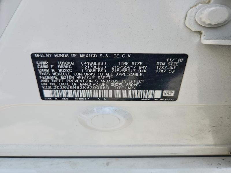 Aukcja sprzedaży 2019 Honda Hr-v, vin: 3CZRU6H92KM700565, numer aukcji: 56773066