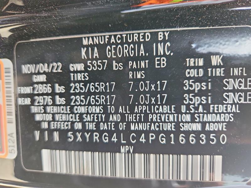 2023 Kia Sorento მანქანა იყიდება აუქციონზე, vin: 5XYRG4LC4PG166350, აუქციონის ნომერი: 55926576