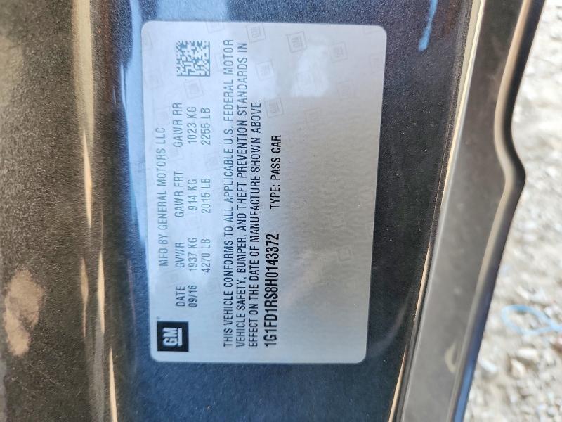 Auction sale of the 2017 Chevrolet Camaro, vin: 1G1FD1RS8H0143372, lot number: 56836956
