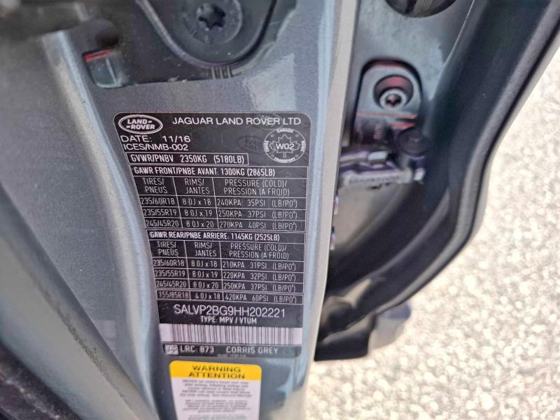Продажа на аукционе авто 2017 Land Rover Range Rover Evoque, vin: SALVP2BG9HH202221, номер лота: 57812186
