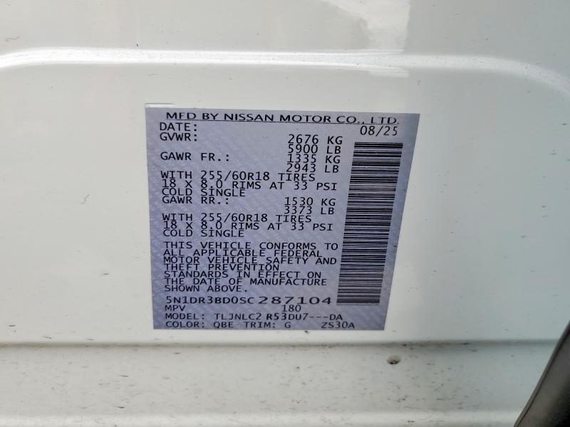 58096096 :رقم المزاد ، 5N1DR3BD0SC287104 vin ، 2025 Nissan Pathfinder مزاد بيع