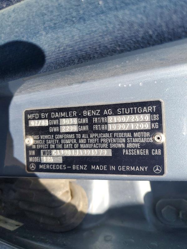 1988 Mercedes-benz 560 მანქანა იყიდება აუქციონზე, vin: WDBCA39D4JA394579, აუქციონის ნომერი: 57912426
