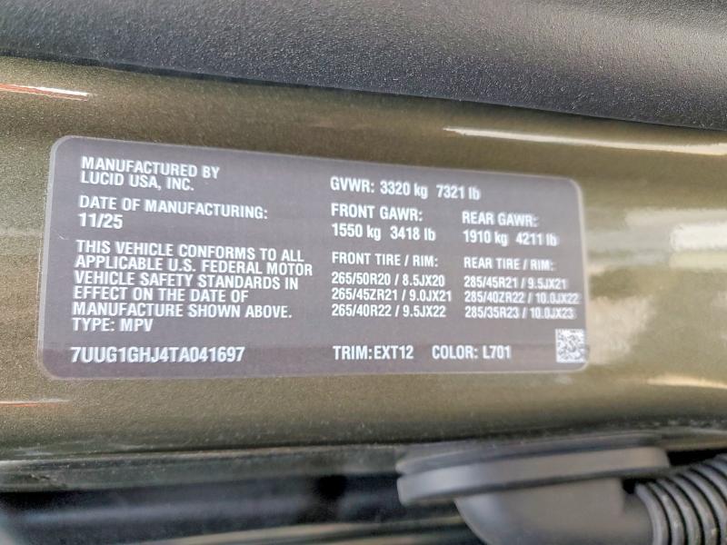 Aukcja sprzedaży 2026 Lucid Motors Gravity, vin: 7UUG1GHJ4TA041697, numer aukcji: 57619446