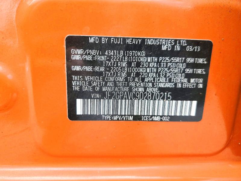 57900706 :رقم المزاد ، JF2GPAVC9D2870215 vin ، 2013 Subaru Xv Crosstrek مزاد بيع