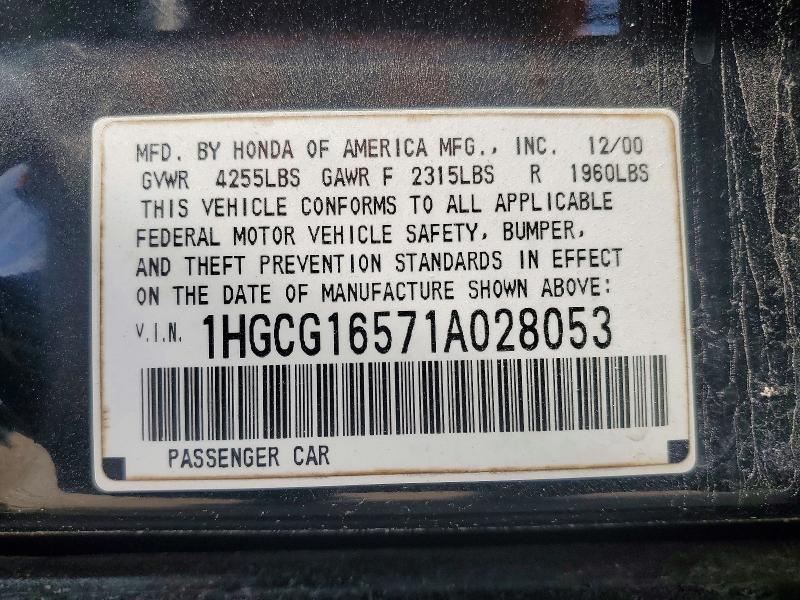 55793966 :رقم المزاد ، 1HGCG16571A028053 vin ، 2001 Honda Accord مزاد بيع