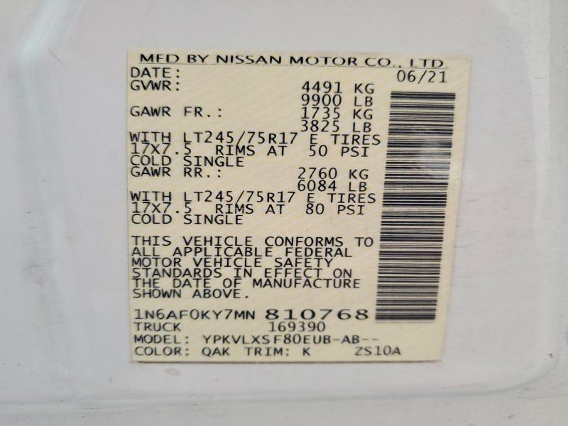 Aukcja sprzedaży 2021 Nissan Nv, vin: 1N6AF0KY7MN810768, numer aukcji: 57229156