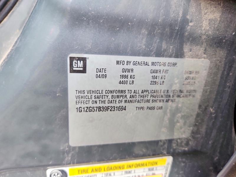 57737896 :رقم المزاد ، 1G1ZG57B39F231694 vin ، 2009 Chevrolet Malibu مزاد بيع