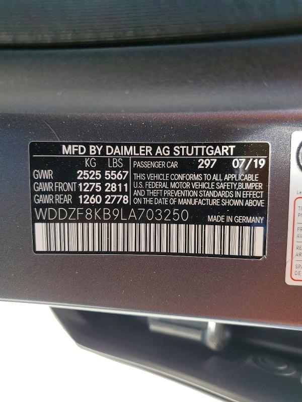 2020 Mercedes-benz E მანქანა იყიდება აუქციონზე, vin: WDDZF8KB9LA703250, აუქციონის ნომერი: 57002886