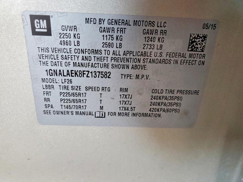 56745876 :رقم المزاد ، 1GNALAEK8FZ137582 vin ، 2015 Chevrolet Equinox مزاد بيع