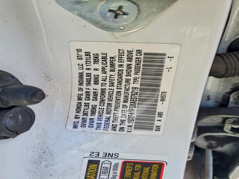 57251246 :رقم المزاد ، 19XFA1F5XAE076219 vin ، 2010 Honda Civic مزاد بيع