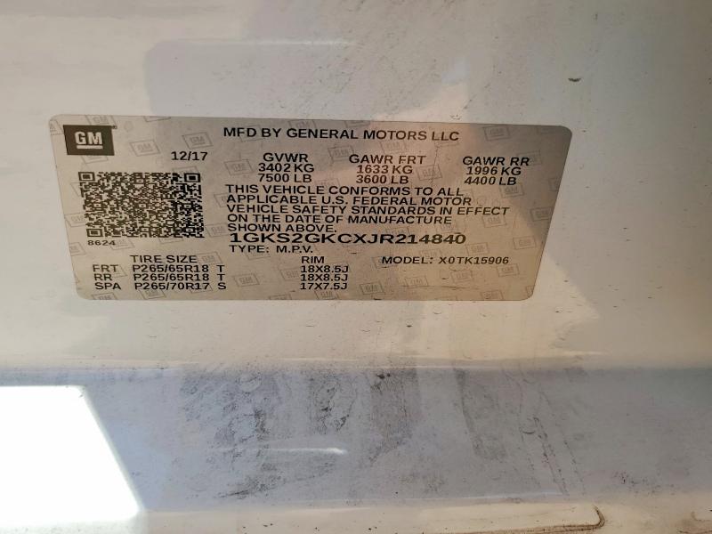 2018 Gmc Yukon Xl მანქანა იყიდება აუქციონზე, vin: 1GKS2GKCXJR214840, აუქციონის ნომერი: 56656006