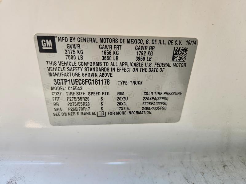 2015 Gmc Sierra მანქანა იყიდება აუქციონზე, vin: 3GTP1UEC8FG181178, აუქციონის ნომერი: 58216866