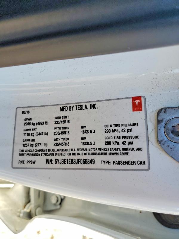 Продаж на аукціоні авто 2018 Tesla Model 3, vin: 5YJ3E1EB3JF066849, номер лоту: 55944636