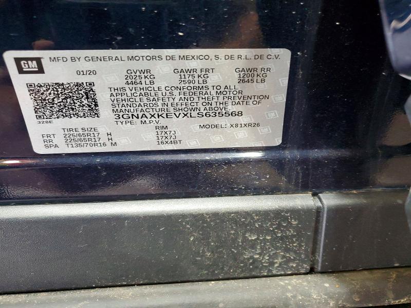 Aukcja sprzedaży 2020 Chevrolet Equinox, vin: 3GNAXKEVXLS635568, numer aukcji: 85462025
