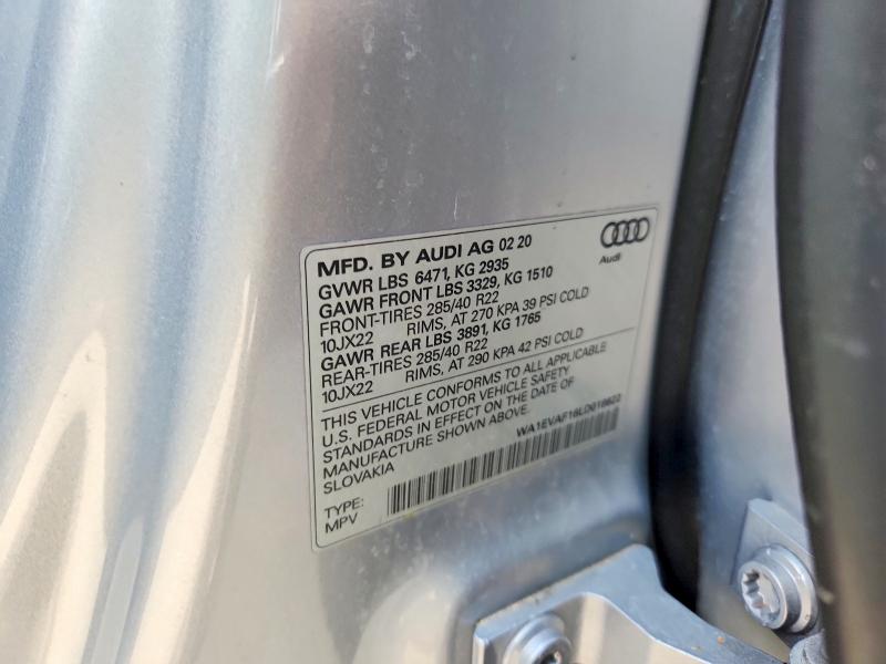 Aukcja sprzedaży 2020 Audi Q8, vin: WA1EVAF16LD018622, numer aukcji: 50731546