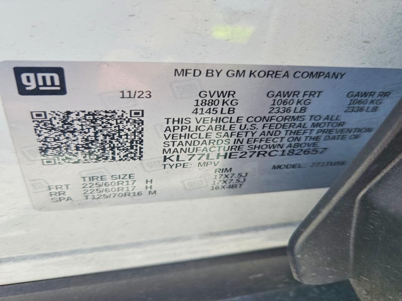 2024 Chevrolet Trax მანქანა იყიდება აუქციონზე, vin: KL77LHE27RC182657, აუქციონის ნომერი: 59127276