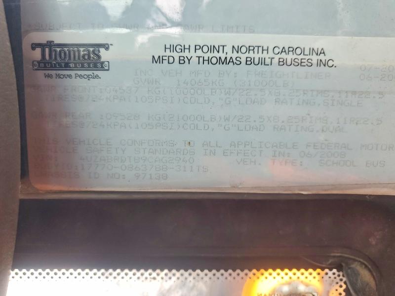 Продаж на аукціоні авто 2009 Thomabuses Bus, vin: 4UZABRDT89CAG2940, номер лоту: 55933956