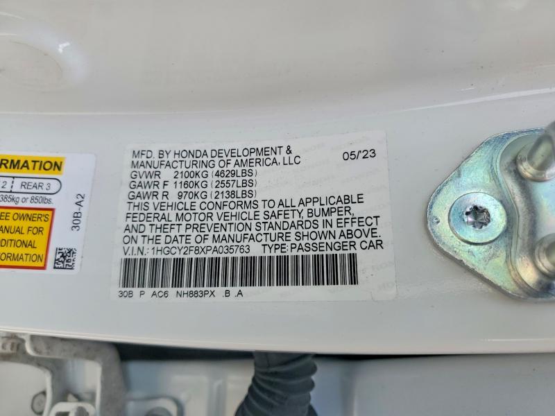 2023 Honda Accord მანქანა იყიდება აუქციონზე, vin: 1HGCY2F8XPA035763, აუქციონის ნომერი: 58568586