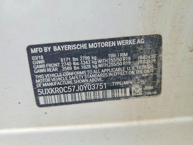 58400436 :رقم المزاد ، 5UXKR0C57J0Y03751 vin ، 2018 Bmw X5 مزاد بيع