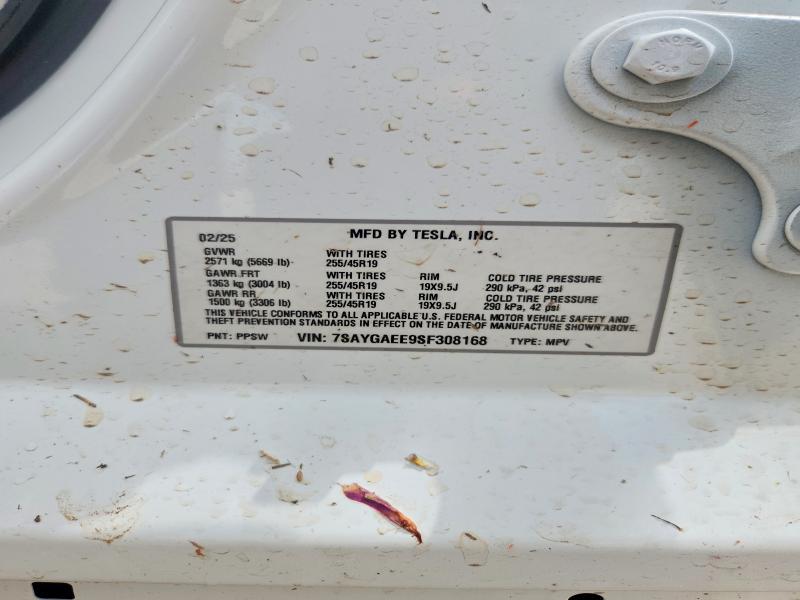 2025 Tesla Model Y მანქანა იყიდება აუქციონზე, vin: 7SAYGAEE9SF308168, აუქციონის ნომერი: 58784966