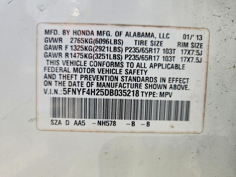 Продаж на аукціоні авто 2013 Honda Pilot, vin: 5FNYF4H25DB035218, номер лоту: 55904886