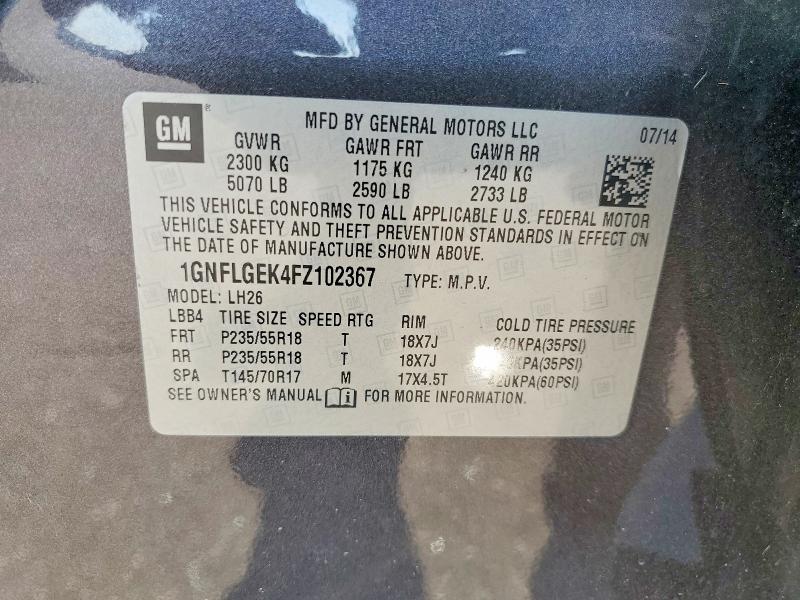 Auction sale of the 2015 Chevrolet Equinox, vin: 1GNFLGEK4FZ102367, lot number: 56514016