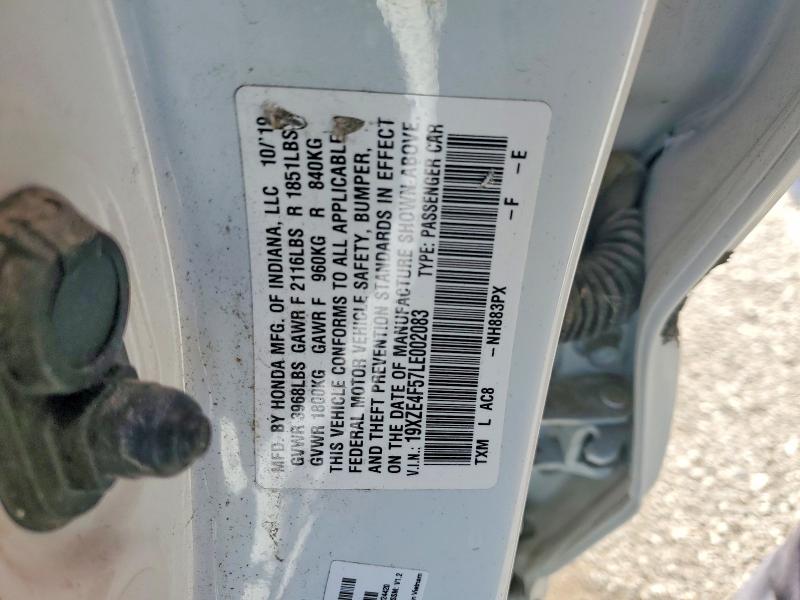 2020 Honda Insight მანქანა იყიდება აუქციონზე, vin: 19XZE4F57LE002083, აუქციონის ნომერი: 57424116