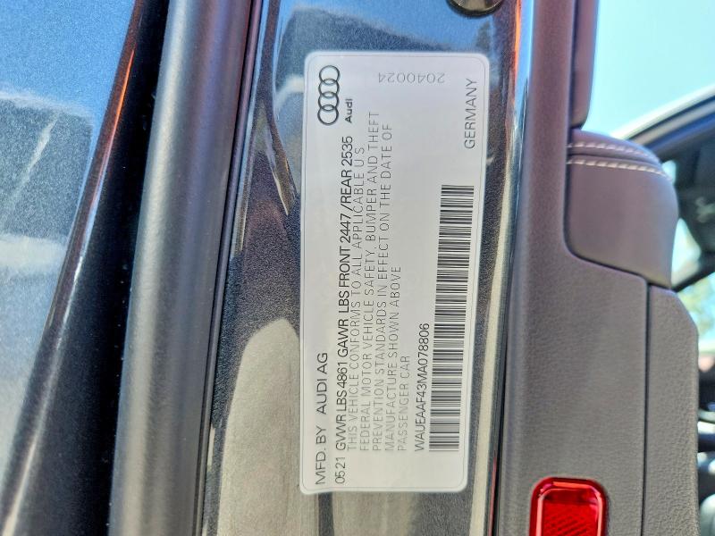 Продаж на аукціоні авто 2021 Audi A4, vin: WAUEAAF43MA078806, номер лоту: 55545916
