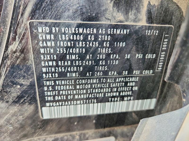 2013 Volkswagen Tiguan მანქანა იყიდება აუქციონზე, vin: WVGAV3AX3DW571175, აუქციონის ნომერი: 56232966