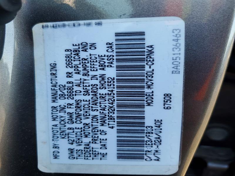 Aukcja sprzedaży 2002 Toyota Camry, vin: 4T1BF32K42U541552, numer aukcji: 54988146