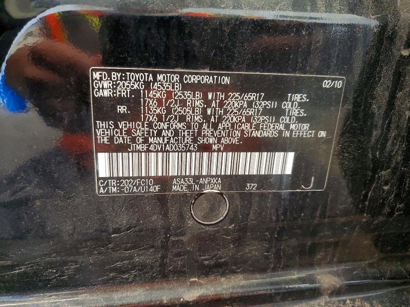58280906 :رقم المزاد ، JTMBF4DV1AD035743 vin ، 2010 Toyota Rav4 مزاد بيع