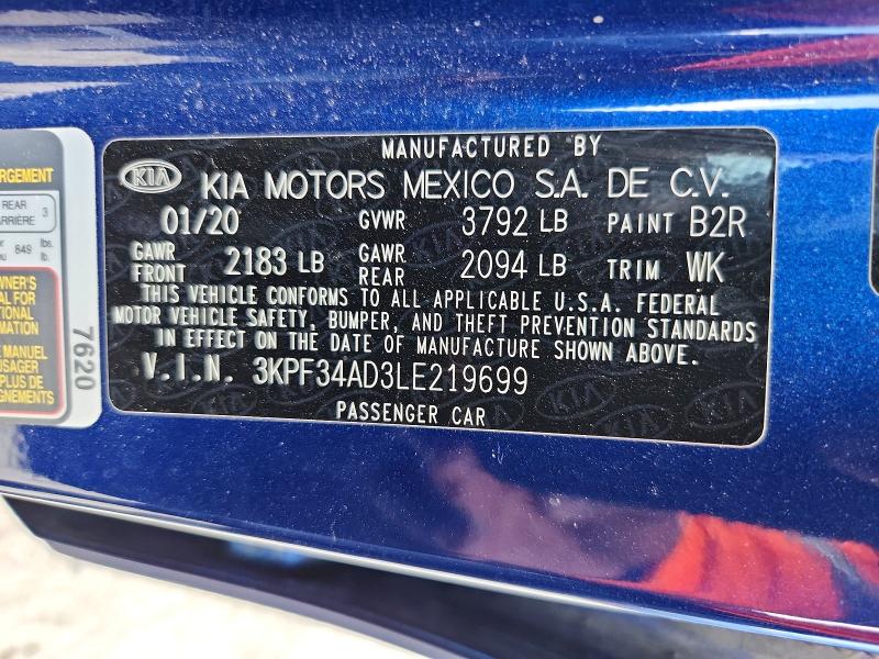 Продажа на аукционе авто 2020 Kia Forte, vin: 3KPF34AD3LE219699, номер лота: 58815576