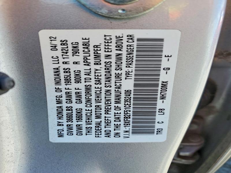 Aukcja sprzedaży 2012 Honda Civic, vin: 19XFB2F51CE352406, numer aukcji: 57074876