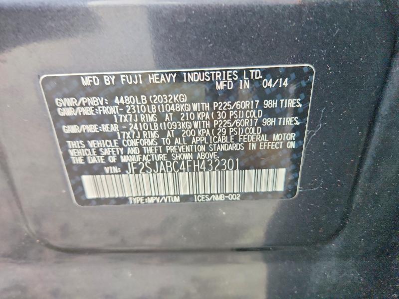 58285066 :رقم المزاد ، JF2SJABC4FH432301 vin ، 2015 Subaru Forester مزاد بيع