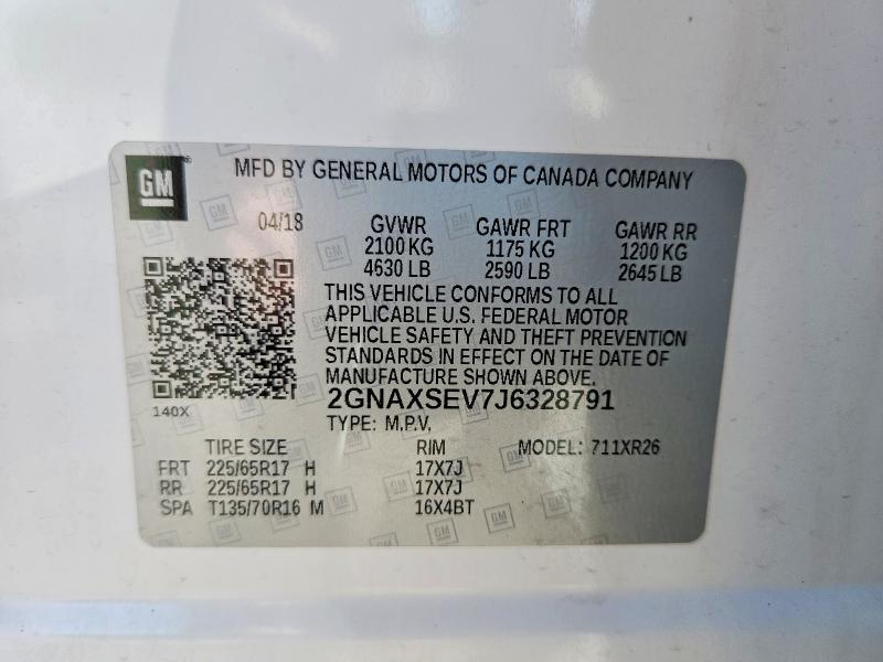 Продаж на аукціоні авто 2018 Chevrolet Equinox, vin: 2GNAXSEV7J6328791, номер лоту: 56498986