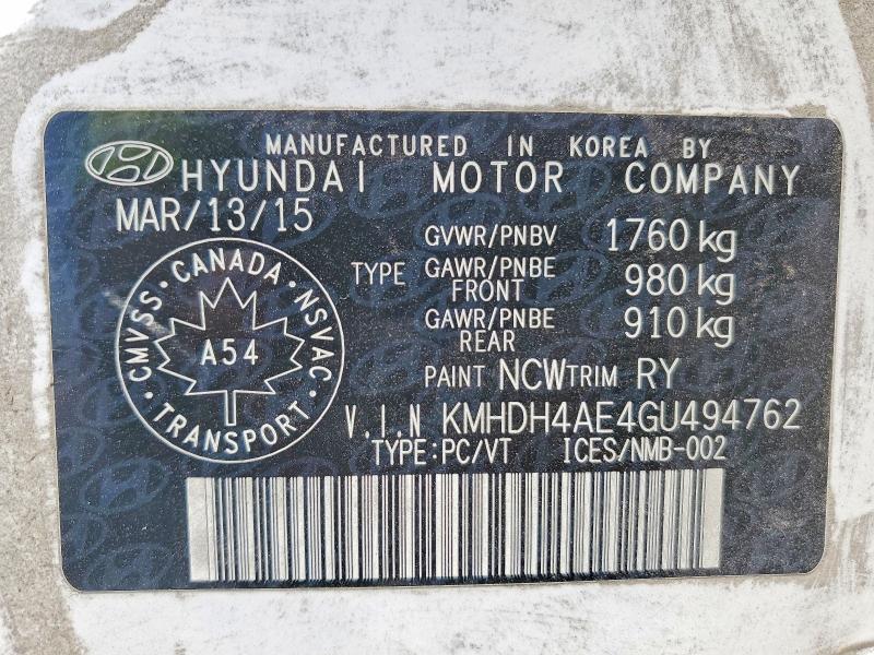 Продажа на аукционе авто 2016 Hyundai Elantra, vin: KMHDH4AE4GU494762, номер лота: 58394786