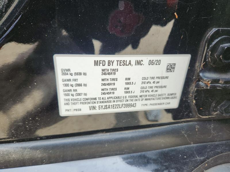 Aukcja sprzedaży 2020 Tesla Model S, vin: 5YJSA1E22LF399943, numer aukcji: 57566016